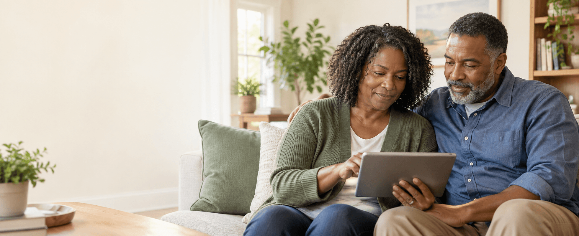 A couple reviewing health resources together on a tablet